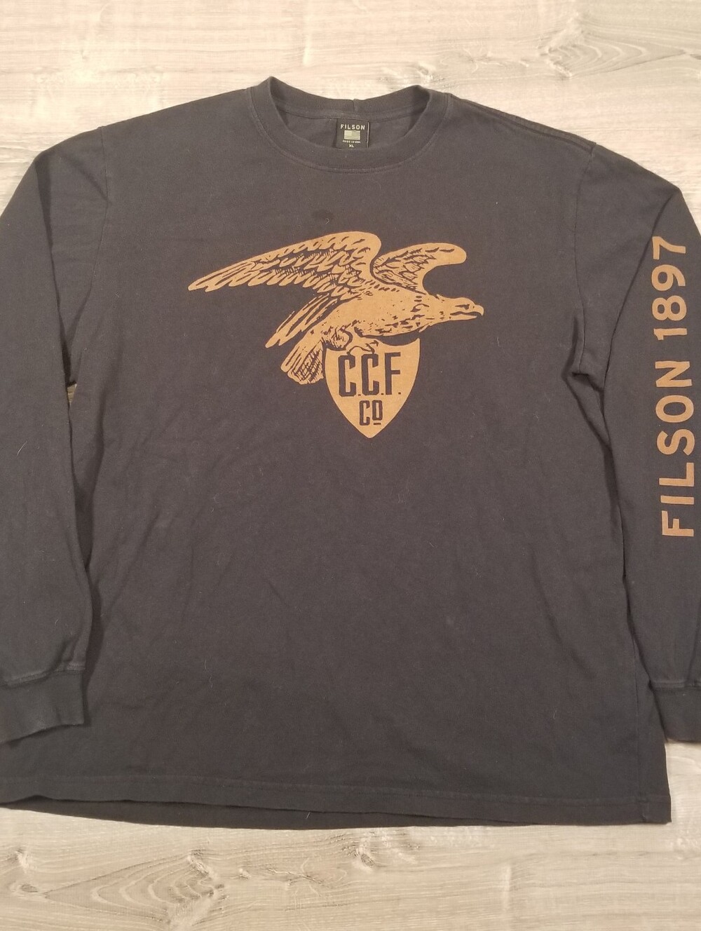 Vintage CC Filson Long Sleeve T Shirt Mens Size XL Black Made In USA Eagle